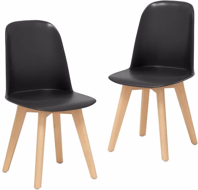 Costway Set of 2 Modern Armless Dining Chairs in Black Synthetic Leather with Beech Wood Legs