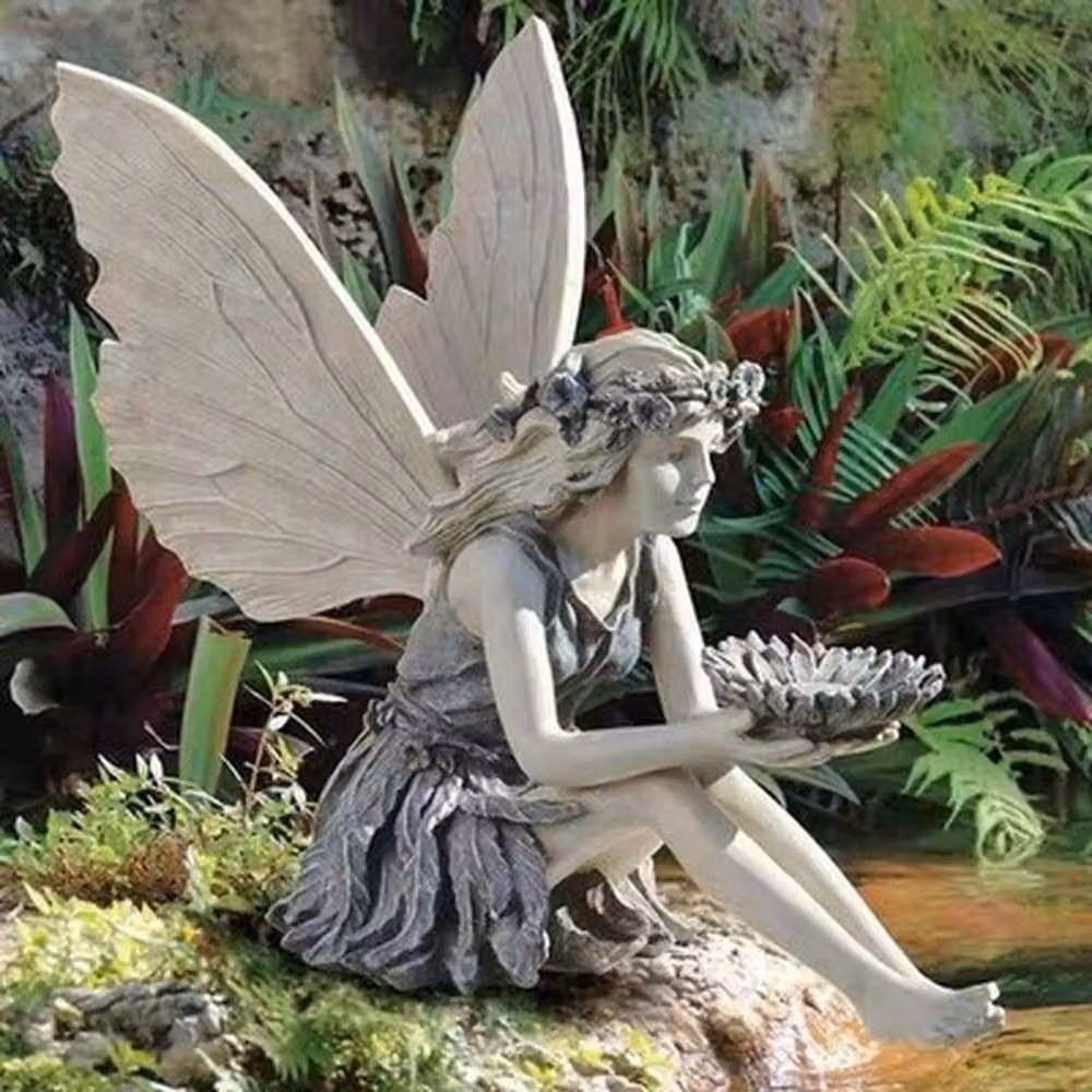 NESTLUNE Grey Angel Resin Statue Figurine Sculpture, H 100 cm x W 15 cm x D 15 cm – 5