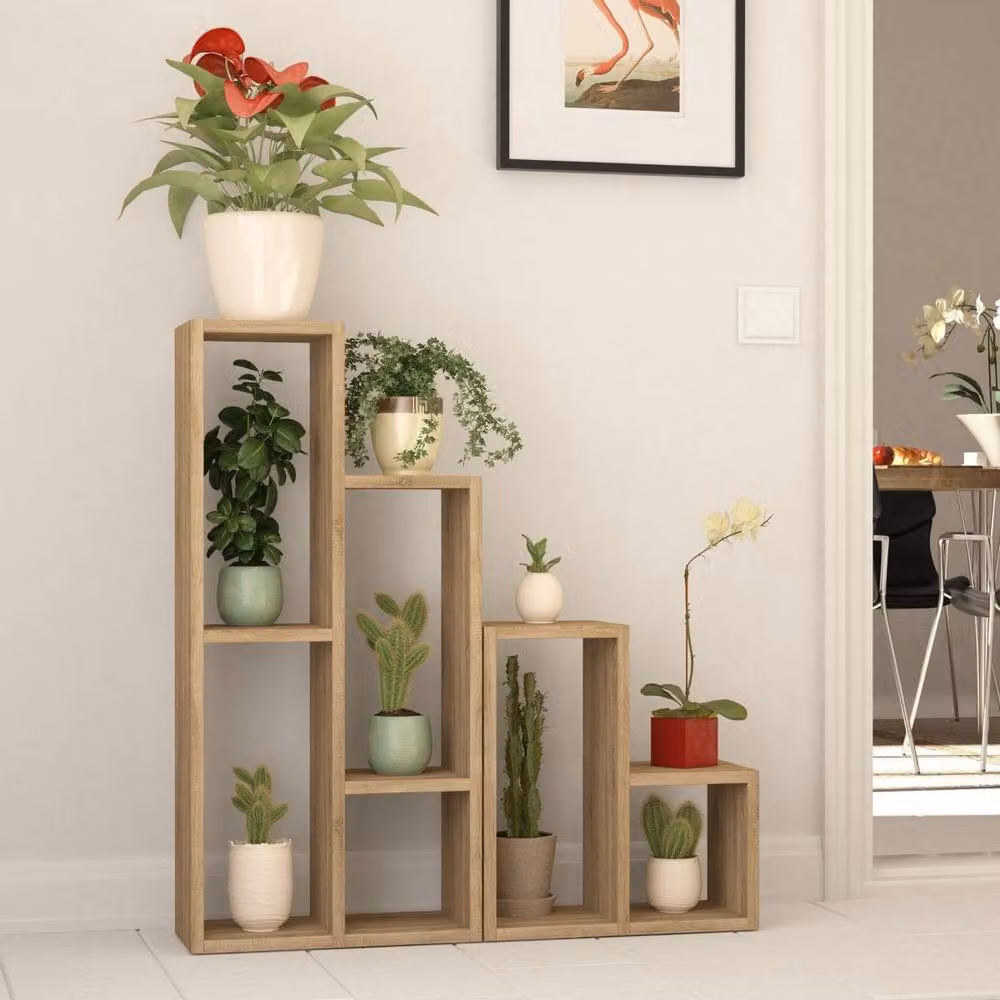 CALICOSY Sule 10-Shelf Freestanding Unit in Light Oak, Height: 89 cm – 2