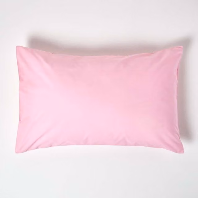 Homescapes 200 Thread Count Pink Egyptian Cotton Percale Housewife Pillowcase W: 48 cm, L: 74 cm