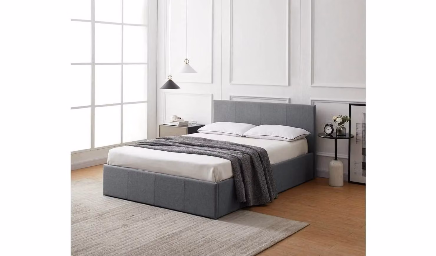 Heathdon Kingsize Upholstered Ottoman Bed in Grey with End Lift Storage, W/D/H: 180 x 200 x 164.5 cm