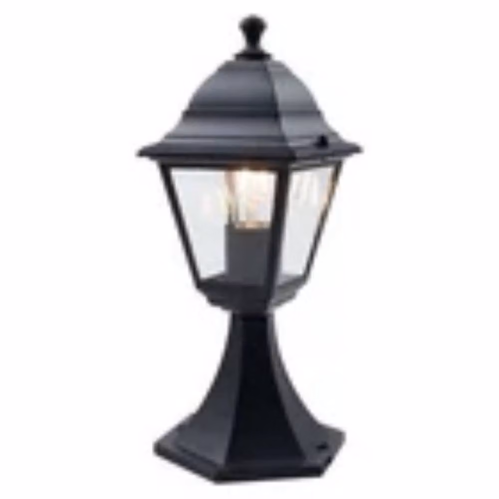 Havendro Set of 2 Modern Black Metal and Glass Outdoor Post Pedestal Lantern Lights, IP44 Rated – 2