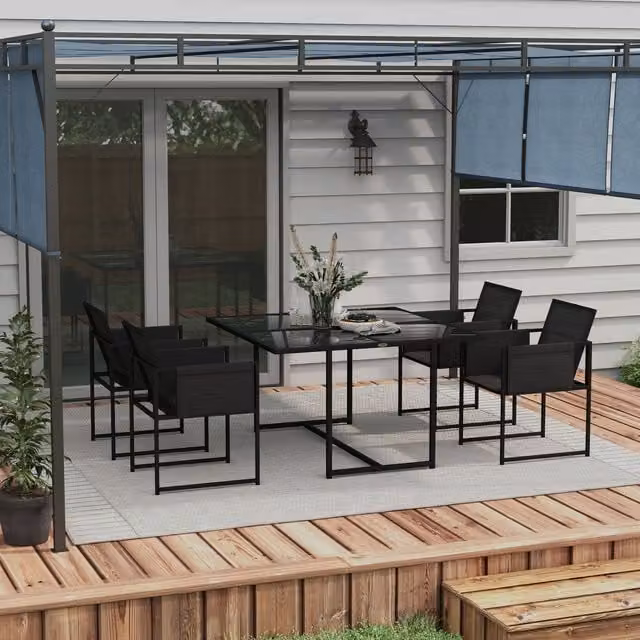 Outsunny 4 Seater Modern Metal Outdoor Garden Table and Chairs Set in Black