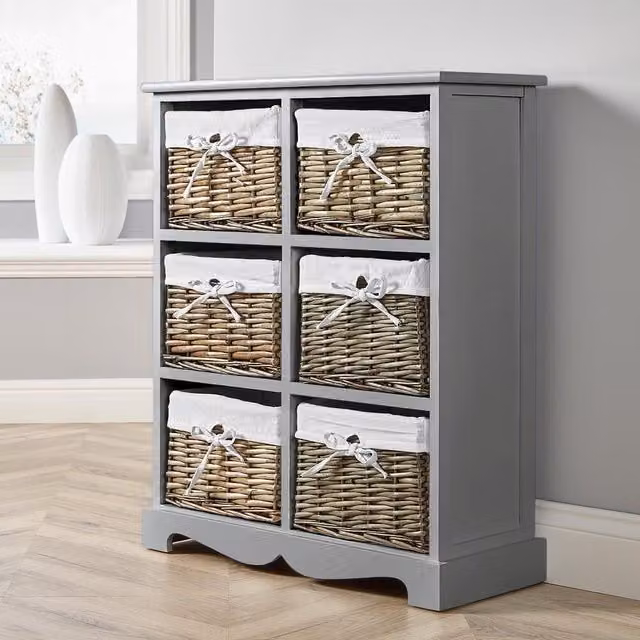 Home Source Lichfield 6 Wicker Basket Drawer Chest Storage Unit in Grey – 1