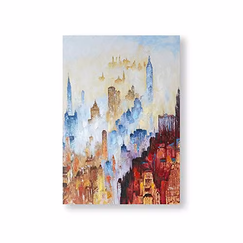 Art For The Home City of Dreams Multicolour Abstract Modern Canvas Wall Art, W: 100 cm, H: 70 cm – 1