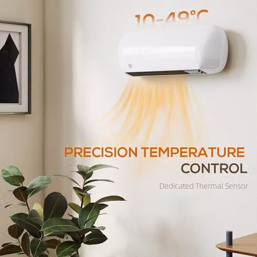 HOMCOM 2000W White Ceramic Wall Mounted Fan Heater with Remote Control and Thermostat – 3