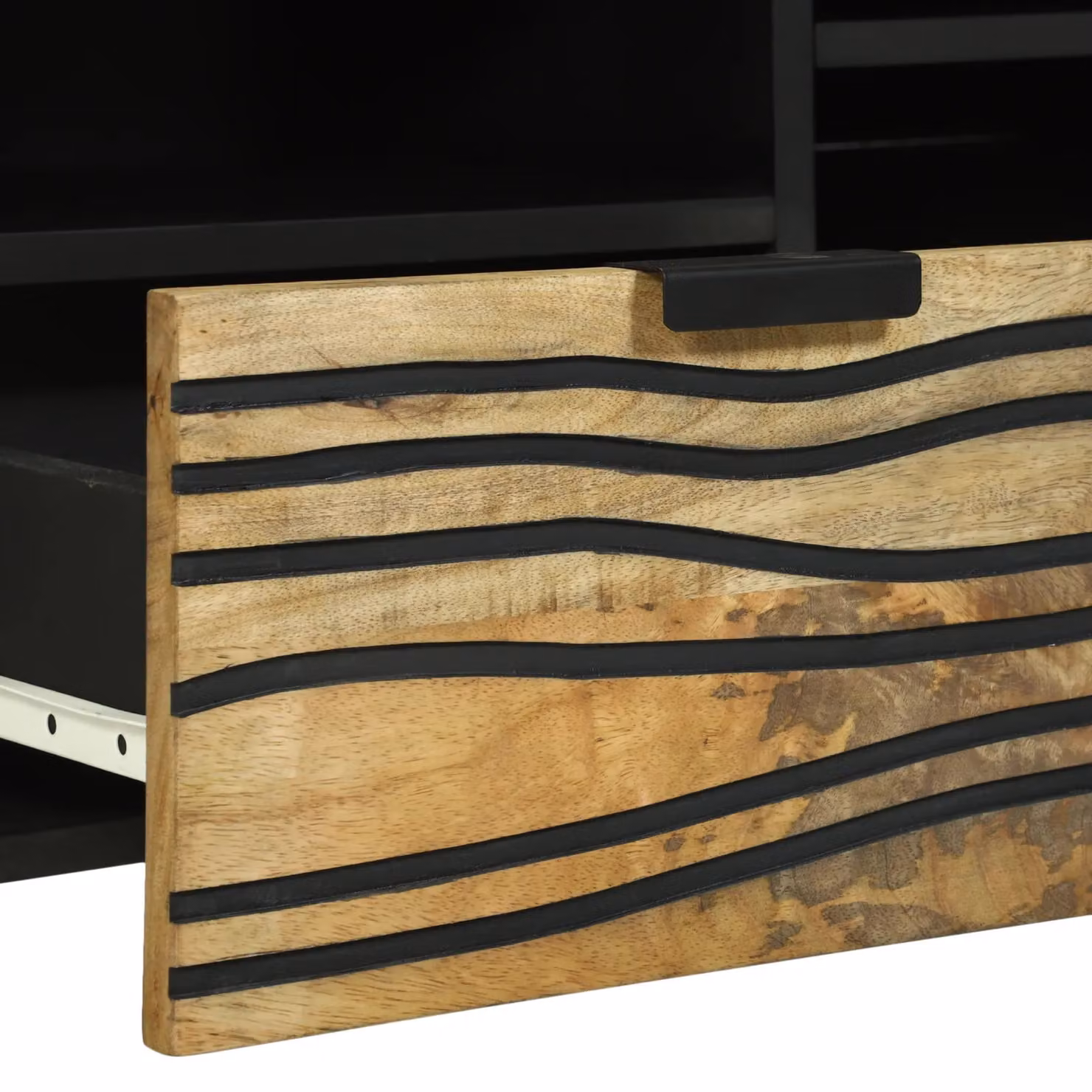 Berkfield Home Modern Mango Wood TV Cabinet in Beige and Black, W: 100 cm, D: 33.5 cm, H: 46 cm – 5
