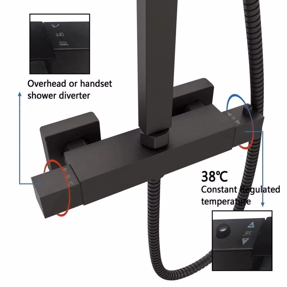 Kelvenix Thermostatic Dual Head Bathroom Shower Mixer Set in Matt Black – 3