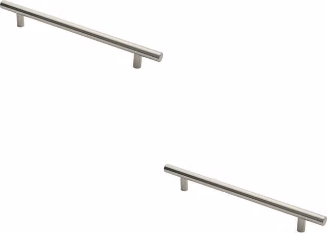Loops 2x Straight T Bar Pull Handles in Brushed Satin Steel, Silver, Fixing Centres: 450 mm, Length: 600 mm, Depth: 30 mm