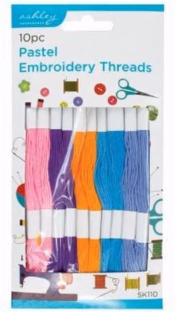Ashley Pastel Multicolour Embroidery Threads, 6.6m 6-Ply Polyester, 10 Pack