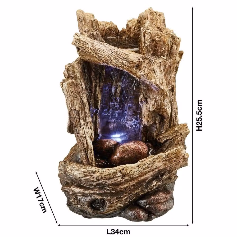 NESTLUNE Serenity Tabletop Cascade Tree Trunk Waterfall with LED Light, Brown, W: 15 cm, H: 100 cm – 2