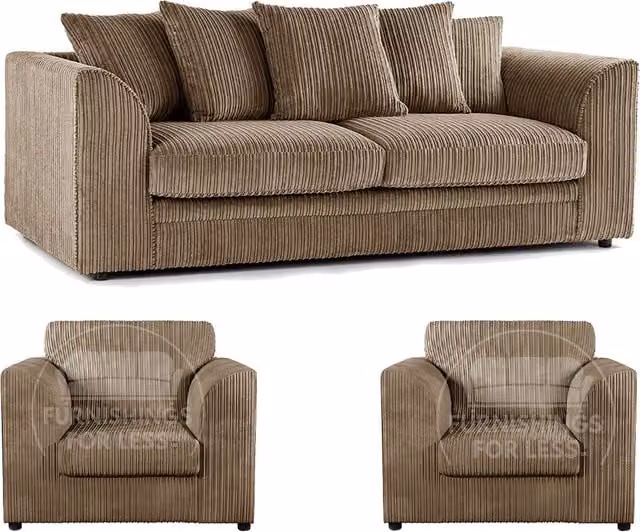 Furnishings For Less UK Luxor 3 Piece Sofa Suite in Camel Jumbo Cord Fabric with Scatter Back Cushions – 1