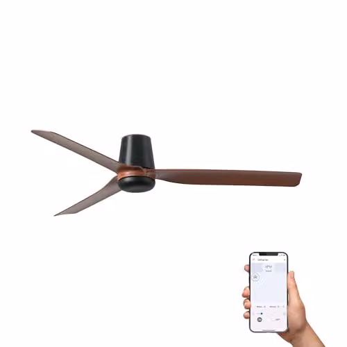 Netlighting Punt Tub Medium 3 Blade Ceiling Fan in Black and Brown Walnut with Tuya Smart System and LED