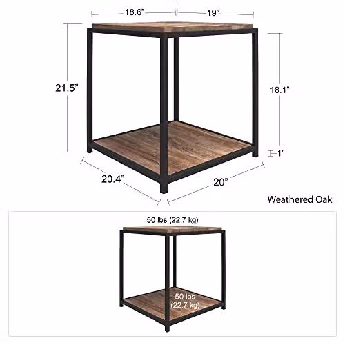 DHP Furniture Quincy End and Side Table, Brown, W: 49 cm, D: 48 cm, H: 55 cm – 2