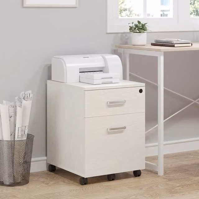 STILVORA 2-Drawer Filing Cabinet with Lock and Castors in White