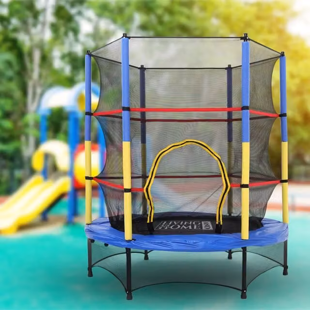 Livingandhome Mini Trampoline with Safety Net in Yellow and Blue