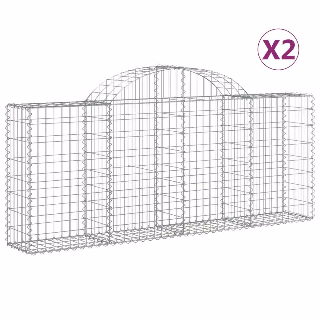 Berkfield Home Arched Gabion Baskets, 2 Piece Set, Silver Galvanised Steel, W: 200 cm, D: 30 cm, H: 80-100 cm – 2