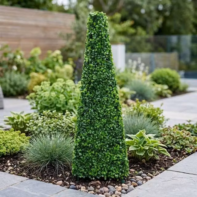 Garden Greatness Artificial Boxwood Obelisk Topiary Tree in Green, H 60 cm x W 20 cm x D 20 cm – 1