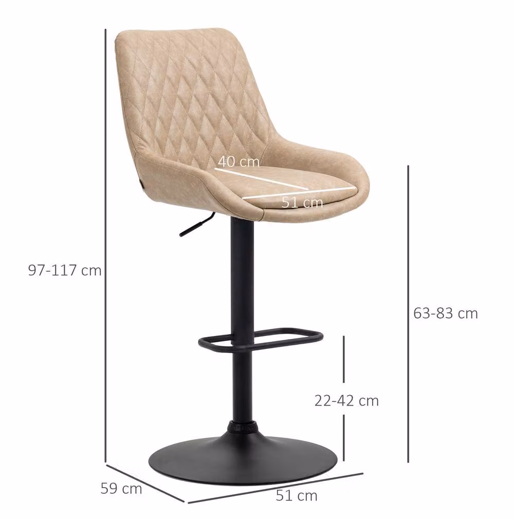 STILVORA Set of 2 Retro Swivel Bar Stools in Khaki Synthetic Leather with Metal Base – 2