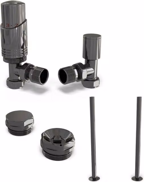 Talus Bold Angle Thermostatic Radiator Valve Installation Kit with Thermostat Head in Black Nickel