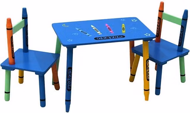 Oypla Blue Wooden Childrens Table and Chairs Set