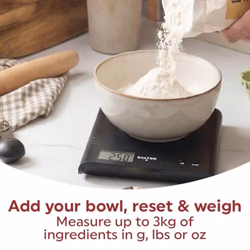 Salter Arc Digital Kitchen Scale in Black with Add and Weigh Function and Digital Display, 3 kg Capacity – 4