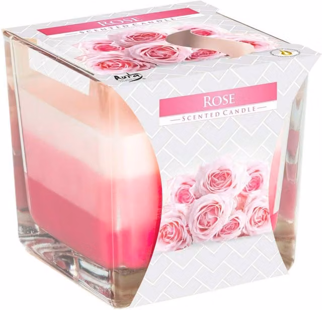 SolaDirect Rose Scented Floral Candle in Pink Glass Jar, W/D/H: 8.0 x 8.0 x 32.0 cm