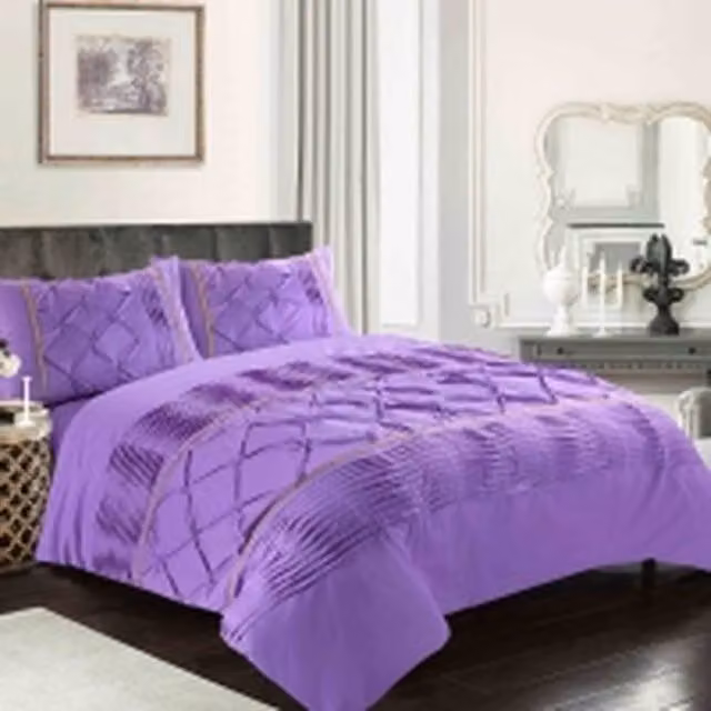 Homes-Linen Luxury Eleanor Pintuck Stripes Duvet Cover Set in Purple, Size: Double (140 x 200 cm) – 1