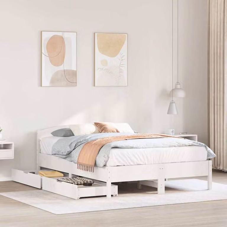 Berkfield Home Small Double Solid Wood Pine Bed Frame in White, W/D/H: 120 x 190 cm