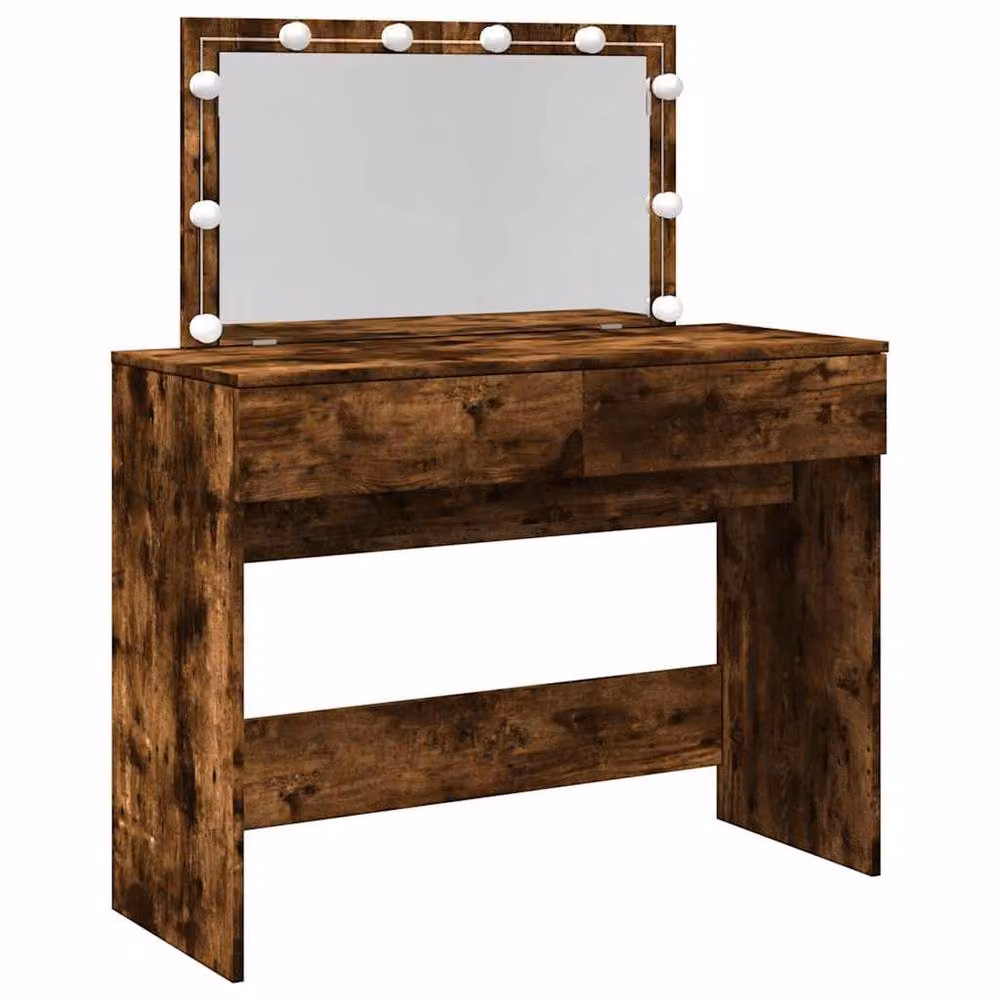 Berkfield Home Beautiful Modern LED Dressing Table in Smoked Oak Brown, W/D/H: 100 x 40 x 120 cm – 3