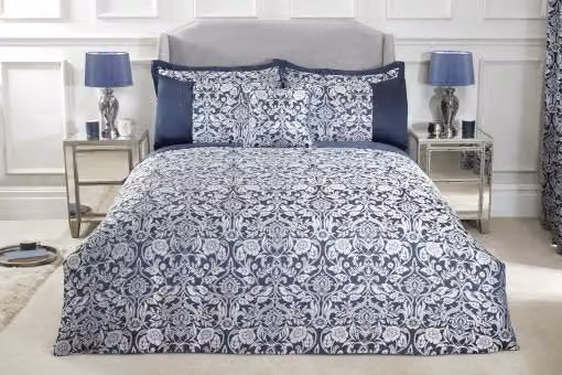 New Edge Blinds Harrow Floral Jacquard Duvet Cover in Blue, 90 x 200 cm