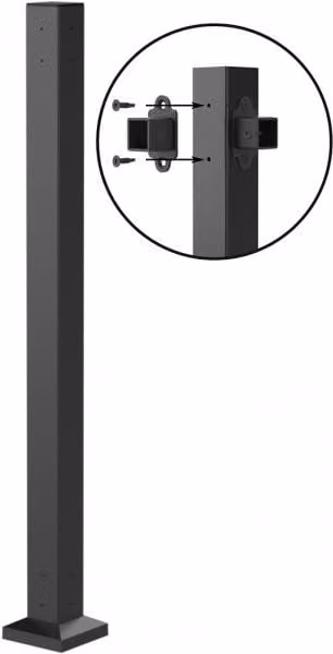 Steel Fortitude Black Rectangular Bolt-Down Corner Post with Base Cover Plate, H: 115.5 cm, W: 7.5 cm