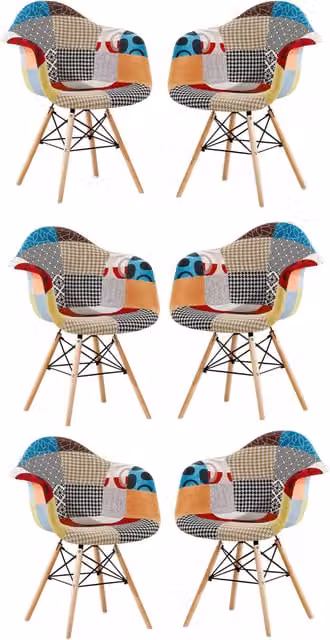 Life Interiors Set of 6 Moda Patchwork Tub Dining Chairs in Multicolour Fabric