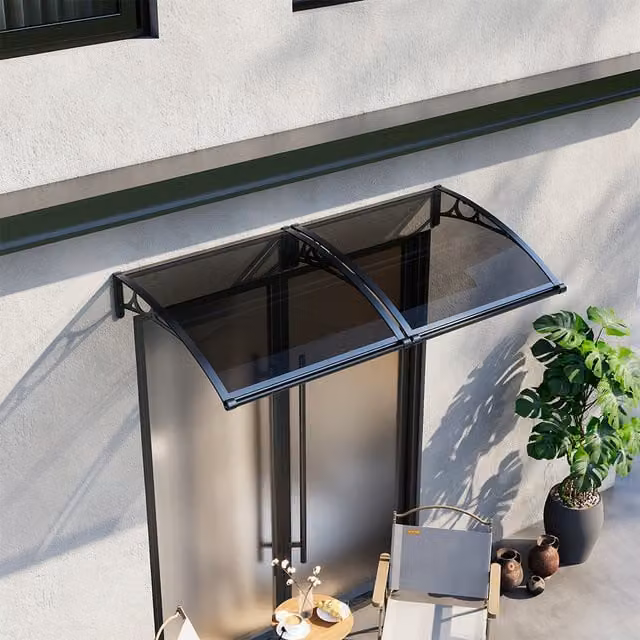 Livingandhome Black Aluminium Door Canopy with Transparent Polycarbonate Window Awning, W: 100 cm, H: 100 cm
