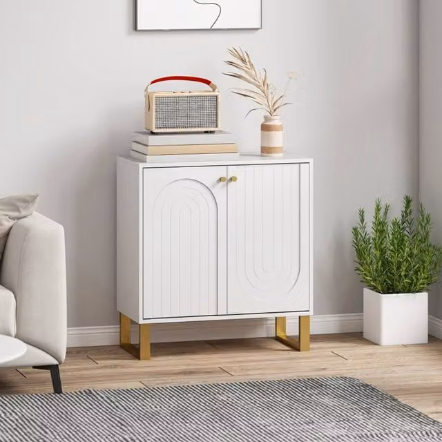 STILVORA Modern Sideboard Storage Cabinet in White and Gold with Adjustable Shelf – 1