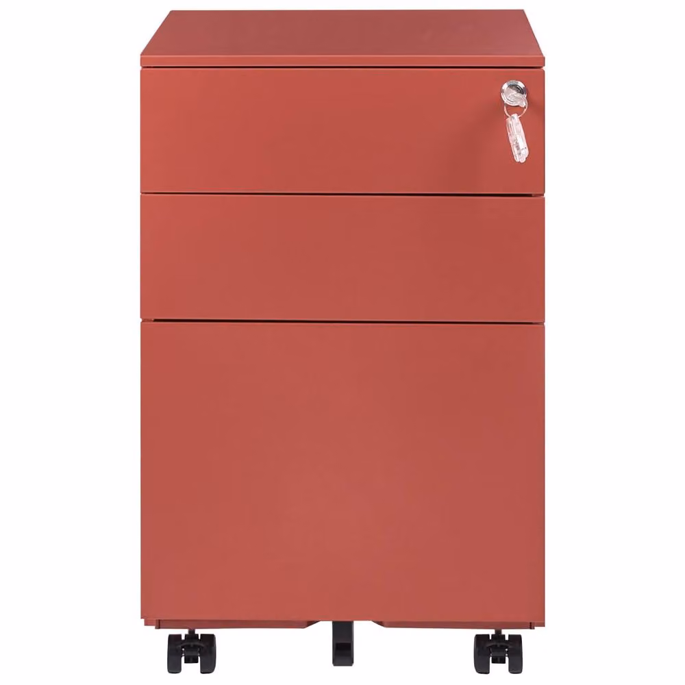 Wyld and Coco Red Steel Storage Cabinet with 3 Drawers, Key Lock and Castors – 3