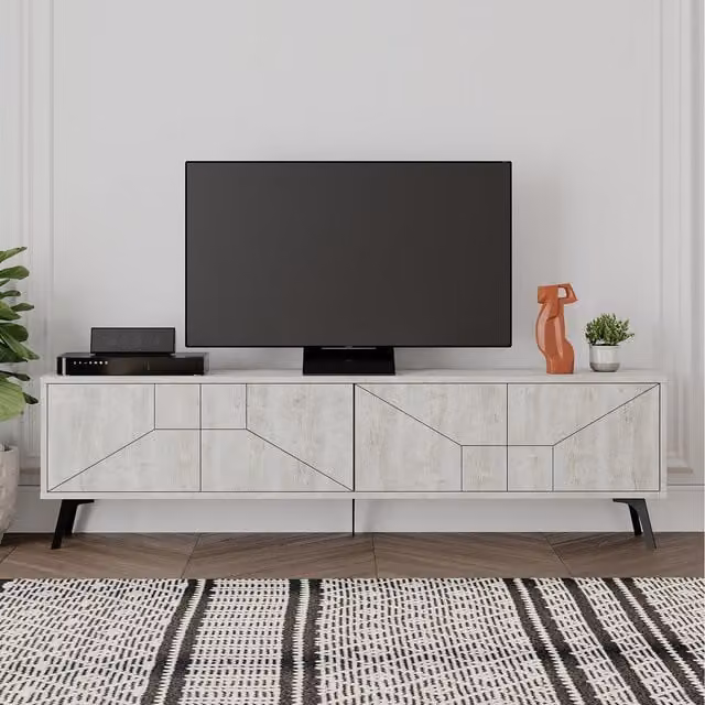 Decortie Dune Modern Geometric TV Unit Multimedia Centre in White, 2 Pack, Width: 180 cm – 1