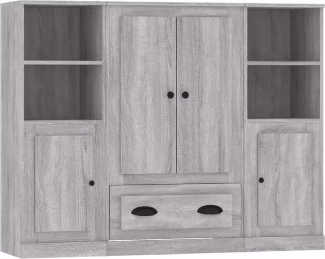 Berkfield Home Set of 3 Grey Sonoma Wall Mounted Highboards in Engineered Wood – 1