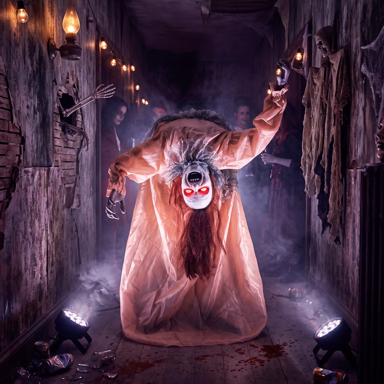 HOMCOM Animated Halloween Ghost Animatronics with Creepy Screams, Glowing Eyes and Sound/Touch Activation in White, Brown and Red – 2
