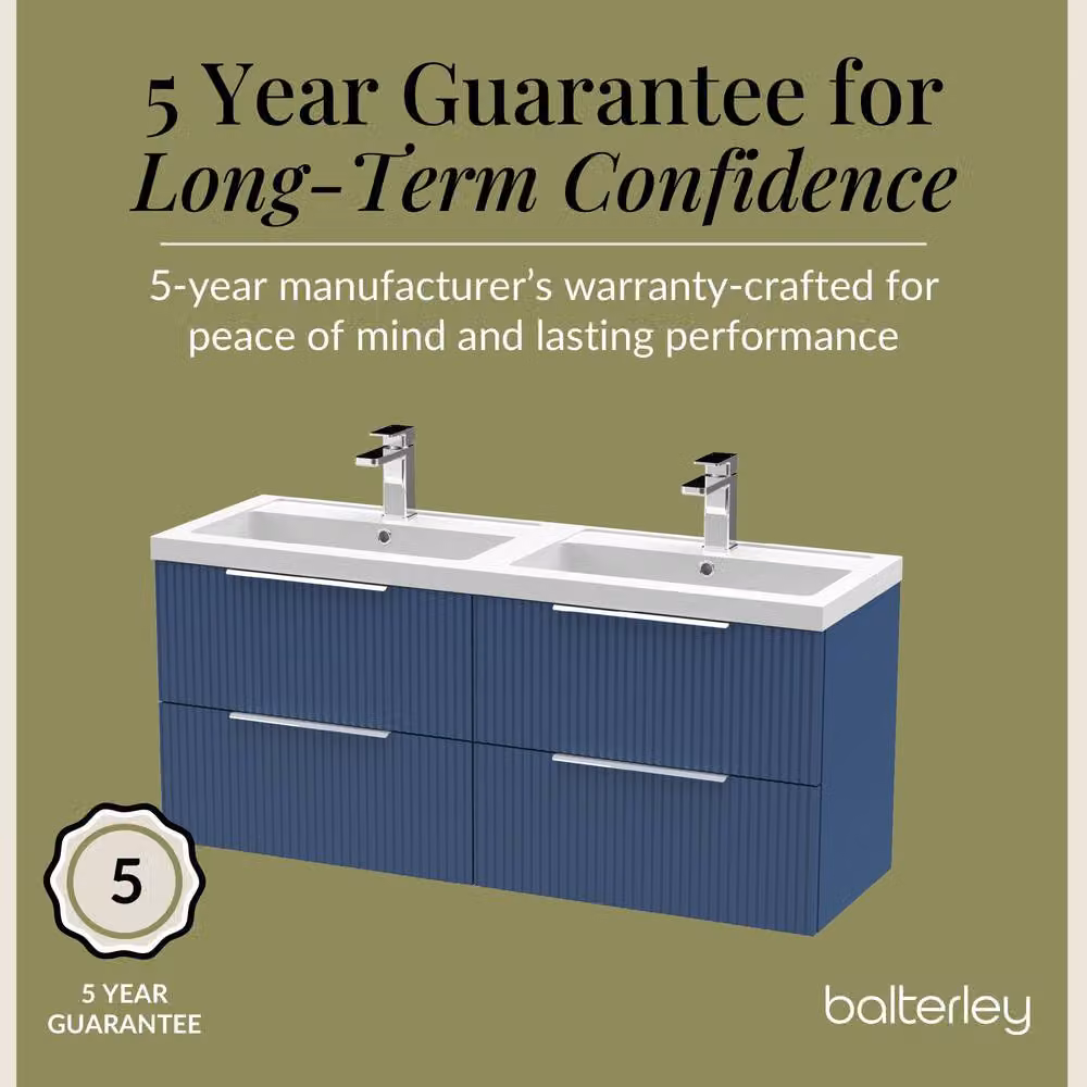 Balterley Fluted Wall Hung 4 Drawer Vanity Basin Unit and Basin, Satin Blue, W: 120 cm – 4