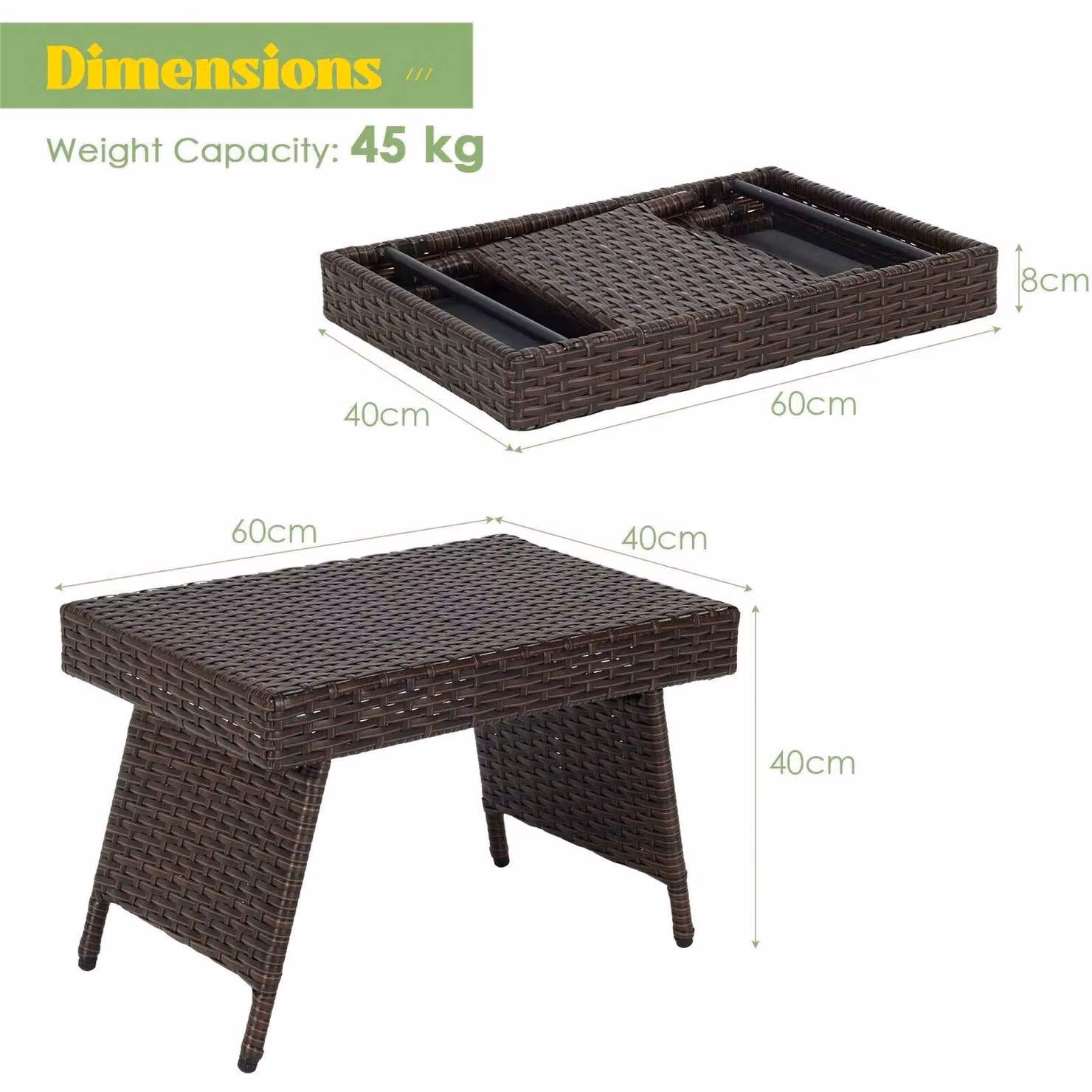 Costway Brown Wicker Folding Outdoor Patio Rattan Coffee Table and Side Table – 2