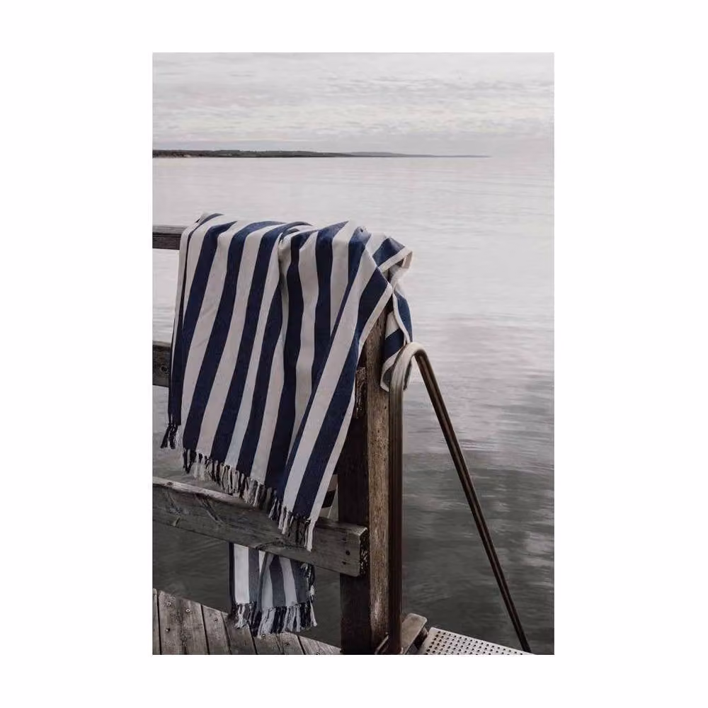 Vinga Ornos Family Hammam Towel in Blue Striped Quick-Drying Cotton and Polyester Blend – 3