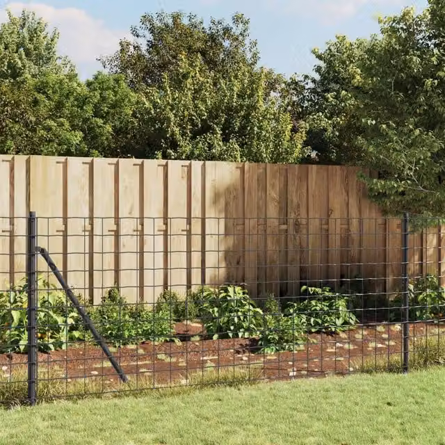 Berkfield Home PVC-Coated Steel Wire Mesh Fence with Spike Anchors in Anthracite Black, W: 10 m, H: 1 m