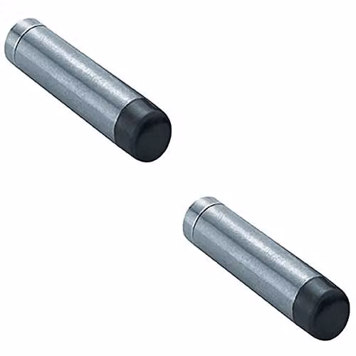 Loops 2 Pack Wall Mounted Cylinder Doorstop with Rubber Tip in Brushed Silver Stainless Steel, H 74 mm x W 16 mm