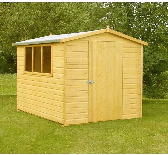 Shires Lewis Handmade Wooden Garden Shed in Brown, Gable Roof, W: 305 cm, D: 244 cm
