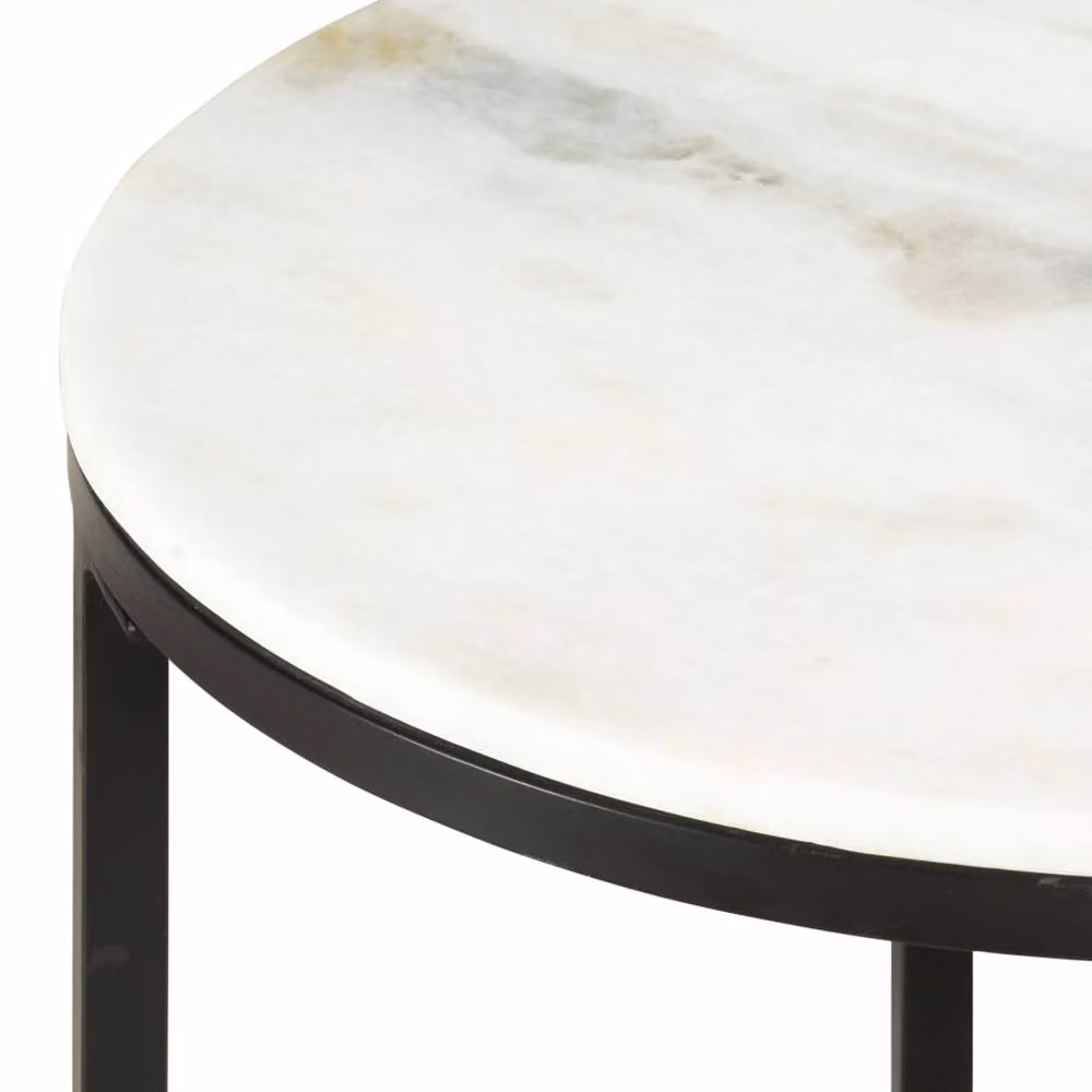 Berkfield Home Round Real Solid Marble Coffee Table in White and Black, Diameter: 65 cm – 2
