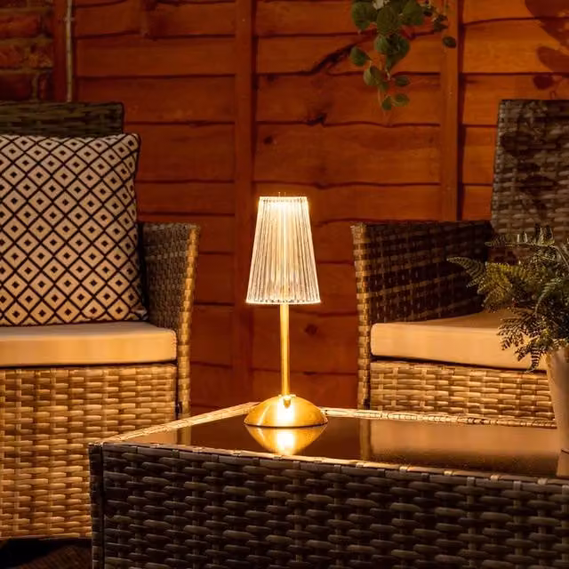 ValueLights Allie Rechargeable LED Table Lamp in Gold and Transparent Glass