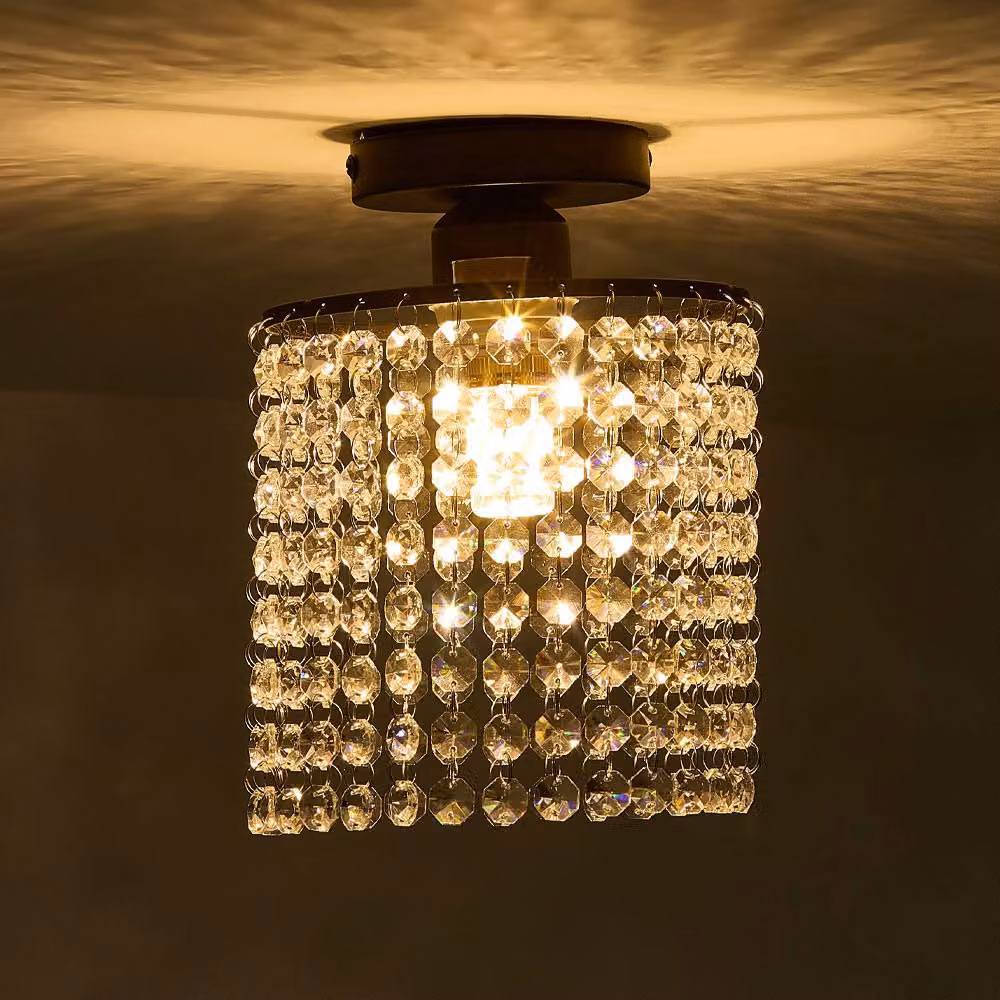 Living and Home Frame Crystal Semi-Flush Mount Ceiling Light in Black – 4