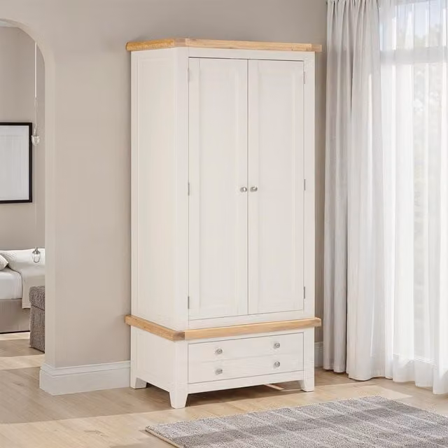 Seconique Windsor 2 Door 1 Drawer Wardrobe in White