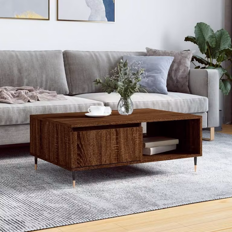Berkfield Home Decorative Coffee Table in Brown Oak, W/D/H: 90 x 60 x 35 cm